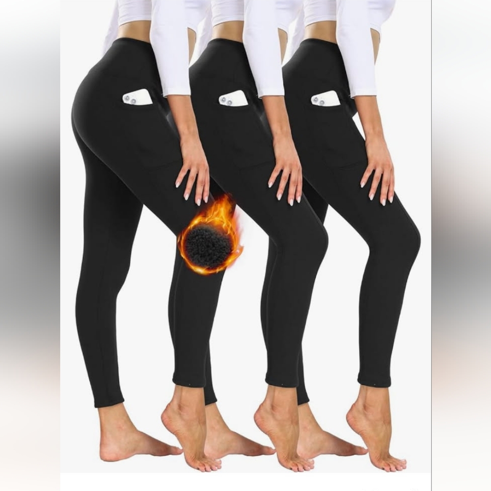 Showitty Women’s 3 Pack Leggings Black With Pockets XL